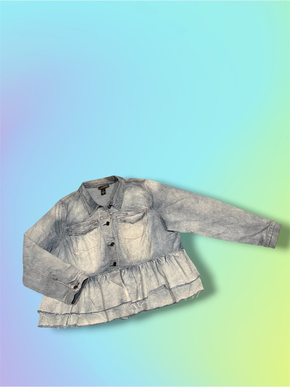 Jean Jacket Peplum Ruffles Lane Bryant Light Wash Denim Jacket Size 24